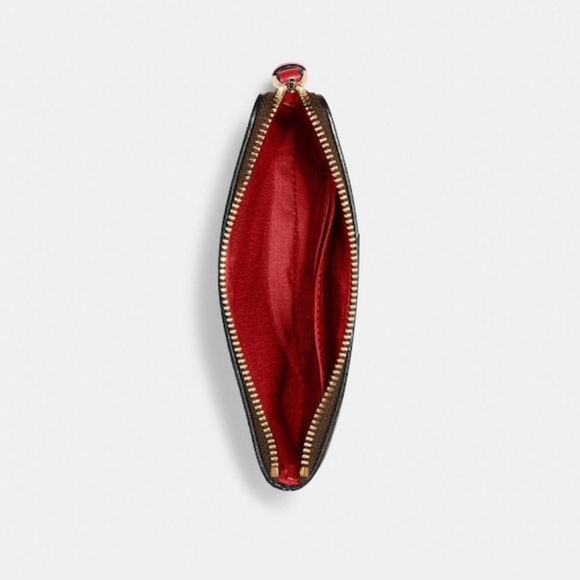 NWT Coach corner zip wristlet in Sig Canvas gold/brown 1941 Red - Picture 2 of 5